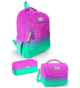 Coral High Kids Pembe Su Yeşili Renk Geçişli 3'lü Okul Çanta Seti SET0123664