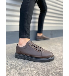 JY0535 Prime Bağcıklı Cilt Erkek Günlük Sneaker Ayakkabı CST - Kahverengi