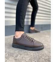 JY0535 Prime Bağcıklı Cilt Erkek Günlük Sneaker Ayakkabı CST - Kahverengi