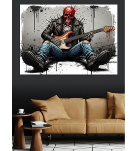 Gitar Çalan İskelet Rock Yıldızı Dekoratif Kanvas - Mdf Ahşap Tablo