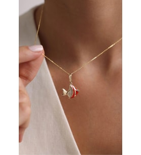 Kırmızı Mineli Taşlı Balık Kilitli Charm Kolye Ucu