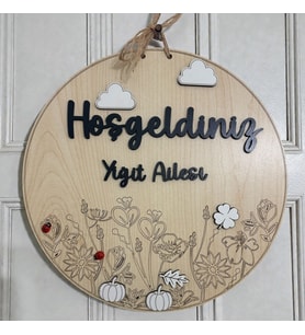 Kişiye Özel İsimli Bahar Çiçekleri Desenli Ahşap Kapı Süsü  Yeni Ev Hediyesi Dekoratif MDFlam İsimlik 30 cm