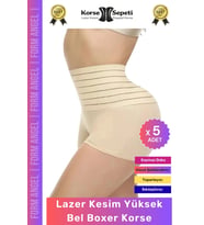 #Korse Vücut Toparlayıcı Şekillendirici Kaymaz Doku Lazer Kesim Yüksek Bel Boxer Korse - 5 Adet (Ten)