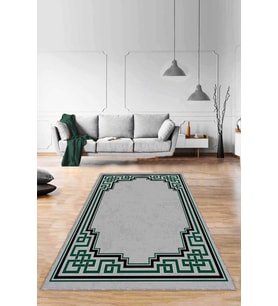Yeşil Çerçeveli Kaymaz Taban Makinede Yıkanabilir Halı RV092 - 100 x 160 cm