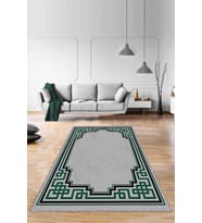 Yeşil Çerçeveli Kaymaz Taban Makinede Yıkanabilir Halı RV092 - 100 x 160 cm