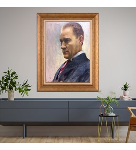 Altın Varaklı Çerçeveli Paspartulu Atatürk Tablo DC0719 (Gold)
