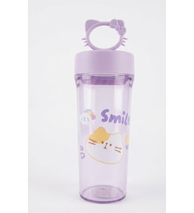 Smile Kedi Figürlü Hello Kitty Kapaklı Plastik Şişe Mor