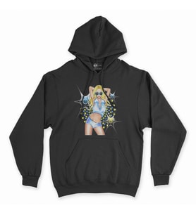 Star Girl Siyah Kapşonlu Sweatshirt Hoddie