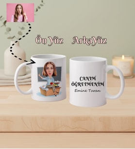 Kişiye Özel Canım Öğretmenim Karikatürlü İsimli Kupa Bardak