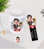 BK Gift Kişiye Özel Erkek Öğretmen Karikatürlü Kupa Bardak ve Ahşap Kitap Ayracı-1
