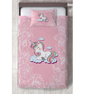 MEKTA HOME BEBEK VE ÇOCUK ODASI Unicorn ve Seksek Desenli Yatak Örtüsü