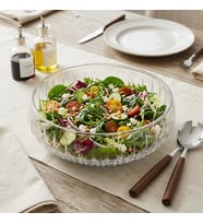 El Yapımı Üfleme Borosilikat Cam Linea Sunum Çanağı - Şeffaf Dekoratif Salata, Meyve ve Çerez Kasesi (20x6 cm)