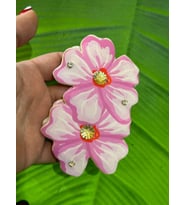 12X8 CM 3 BOYUTLU İKİLİ ÇİÇEK TAŞ İŞLEME ÇİÇEK ARMA APLİKE DİKİŞ AKSESUARI (Pembe)