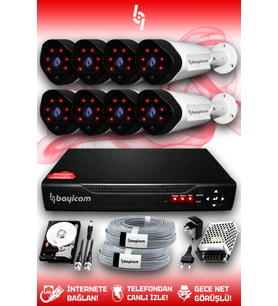 BAYICAM 8 Kameralı Uzay 8 Dış Kamera Set 250 GB HDD Full HD Gece Görüşlü Güvenlik Kamerası Sistemi