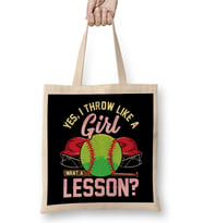 Yes I Throw Like a Girl Want a Lesson Pitcher Pun Bez Çanta Uzun Saplı