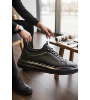 Enoch Hakiki Deri Lastikli Bilekli Erkek Sneaker Ortopedik Taban