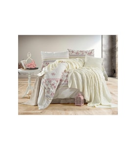 Zerrin Çift Kişilik 57 Tel Nevresim Takımı Triko Battaniyeli 200 X 220 Cm (Bej)