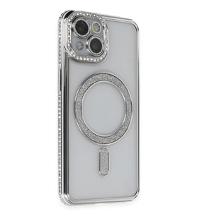 Newface Apple iPhone 13 Kılıf Joke Simli Magneticsafe Kılıf - Gümüş