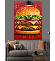 Katmanlı Dev Bir Cheeseburger Yemeği Dekoratif Kanvas - Mdf Ahşap Tablo