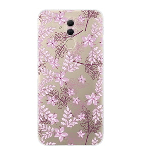 Huawei Mate 20 Lite  Kamera korumalı Kapak Floral Pudra Tasarımlı  Şeffaf Kılıf