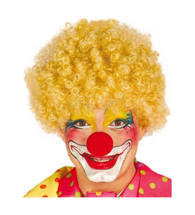 Kıvırcık Afro Bonus Peruk Takma Saç ve Kırmızı Burun Seti - Sarı