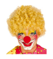 Kıvırcık Afro Bonus Peruk Takma Saç ve Kırmızı Burun Seti - Sarı