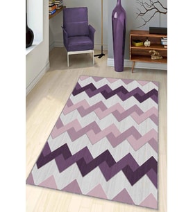Mor Zigzag Kaymaz Tabanlı Makinede Yıkanabilir Halı KN005 - 100 x 160 cm