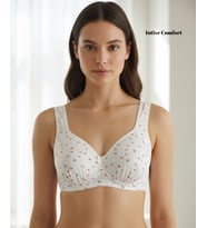 Intive Comfort Pamuklu Leopar/Çiçek Desen Toparlayıcı Kalın Askılı Kopçalı Sütyen (85-95) (Beyaz-Pembe)