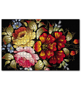 Cakapuzzle Siyah Zeminde Dijital Çizim Renkli Çiçekler  Puzzle Yapboz MDF (Ahşap) (120 Parça)