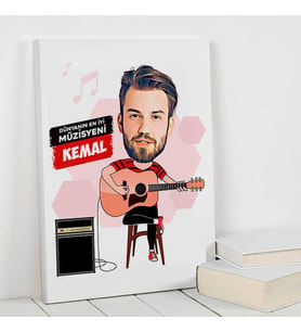 Müzisyen Erkeğe Hediye Karikatürlü Kanvas Tablo