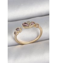 Pirinç Gold Renk Pembe Damla Zirkon Taşlı Ayarlanabilir Kadın Yüzük (Altın)