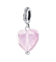Pembe Kristal Kalp Charm  925 Ayar Gümüş