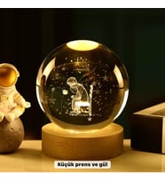 Küçük Prens Temalı Büyük Boy LED'li Cam Küre Ahşap Stand