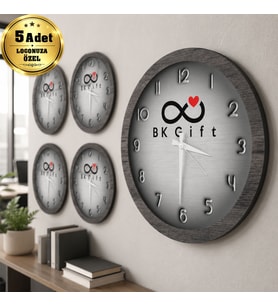 Logonuza Özel 5 Adet 31 cm Yuvarlak 5 mm MDF Duvar Saati Kurumsal Baskılı Promosyon Saat