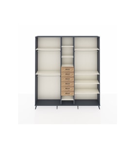 Arges Dolap 10 Raflı 6 Çekmeceli 3 Askılı 220x30x243 Antrasit-Aytaşı/Çam