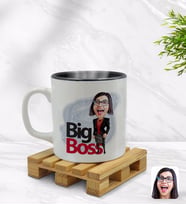 BK Gift Kişiye Özel Kadın Big Boss Karikatürlü İçi Siyah Renkli Kupa Bardak Model 2