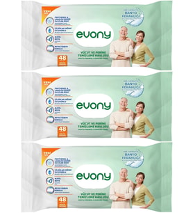 Evony Hasta Vücut Perine Temizleme Islak Mendil Havlu 48 Yaprak XL Banyo Ferahlığı (3 Lü Set)