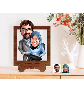 BK Gift Kişiye Özel Sevgililer Karikatürlü Ahşap Standlı 3D Biblo-59 (Beyaz)