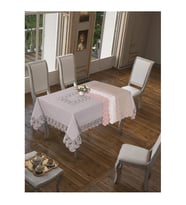 Narin Lüx Dantelli Keten Kumaş Gri Masa Örtüsü  Dikdörtgen 160x230 cm - 324 (Krem)