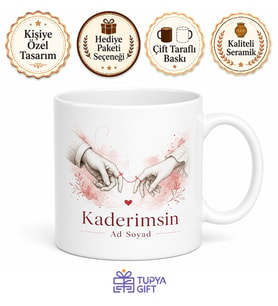 Kader İkimizi Birleştirdi Kırmızı İp Serçe Parmağı Efsanesi Aşk Kupası Hediye