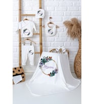 Pia Baby Premium Kişiye Özel Battaniye ve 5 Parça Zıbın Kız Bebek Hediyesi 5012-04 (Ekru)