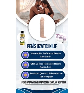 Uzatmalı Penis Kılıfı 5 Cm Uzatıcı Uzatmalı Prezervatif Penis Masaj Yağı Hediye