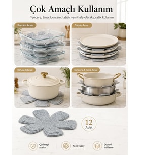 12'li Set Tava Tencere Koruyucu ve Düzenleyici Keçesi (Gri)