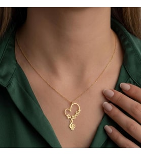 Kişiye Özel Müzik Notası Kalp Tasarımlı İsim Kolye 925K Gümüş (Gold)