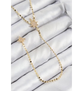 Pirinç Zirkon Taşlı Ezme Zincirli Kutup Yıldızı Model Gold Renk Y Kolye 5886 - LOHO5388-3608