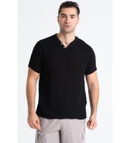 Kısa Kol Erkek Ribanalı Yazlık Müslin Tshirt Siyah Syh