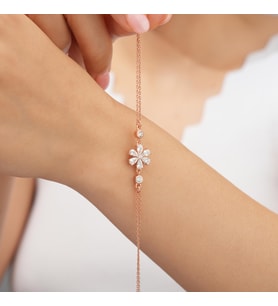 925 AYAR ROSE KAPLAMA ZİRKON TAŞLI ÇİÇEK MODEL GÜMÜŞ BİLEKLİK