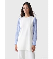 LCW EVERYDAY Beyaz Soft Touch Nakışlı Kadın Sweatshirt Tunik
