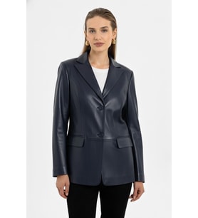 Louisa Lacivert Blazer Kadın Hakiki Deri Ceket