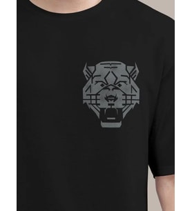 Erkek Kısa Kol Yazlık Tişört Bisiklet Yaka ASLAN Baskılı T-Shirt - Siyah